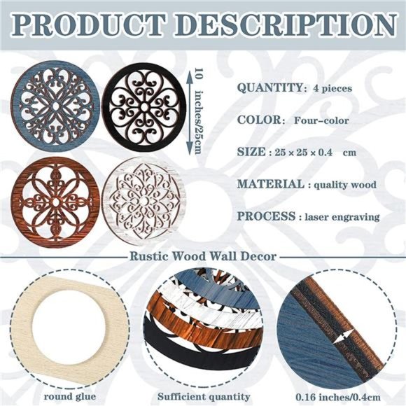 4 Pieces Thicken Rustic Wall Decor Modern Farmhouse Wall Art Decor Wooden Hollow - Picture 2 of 6